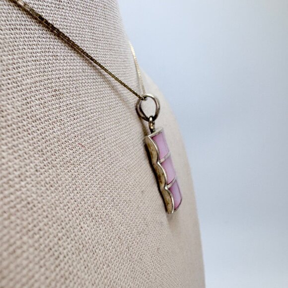 VTG Sterling Silver 925 Pink Mother of Pearl Pendant Necklace Size 29" Length - Picture 2 of 14